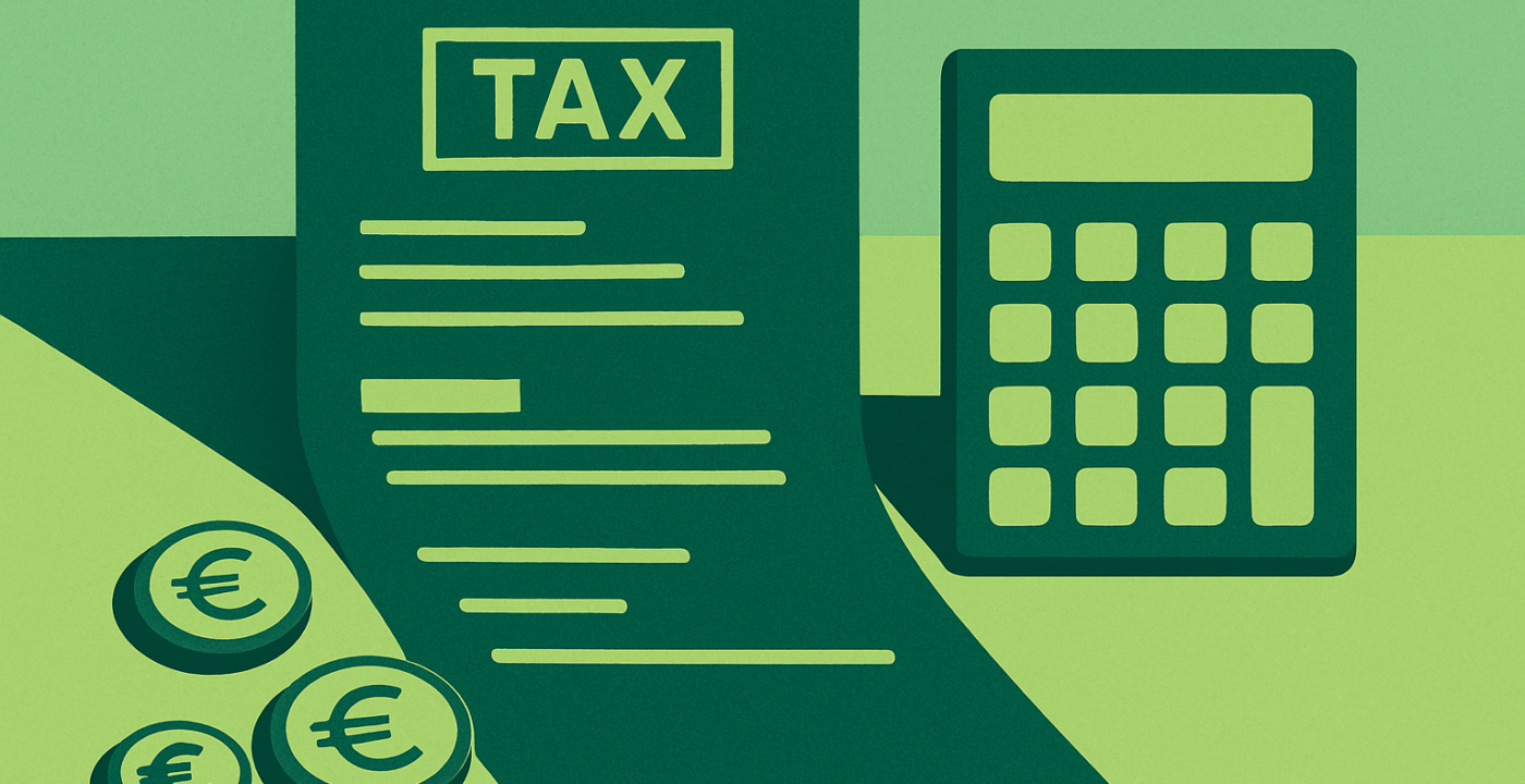 P2P Lending Steuern -- abstrakte Illustration Steuerdokument mit Taschenrechner
